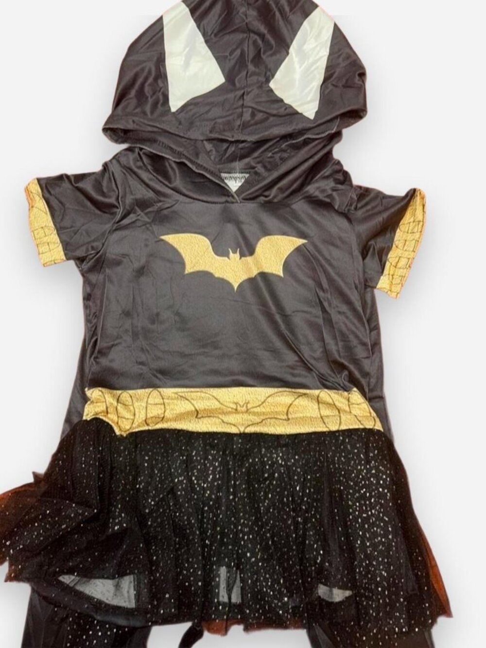 DC Comics Batgirl Girls Costume Size 7/8 Black Beige Bat Wings
